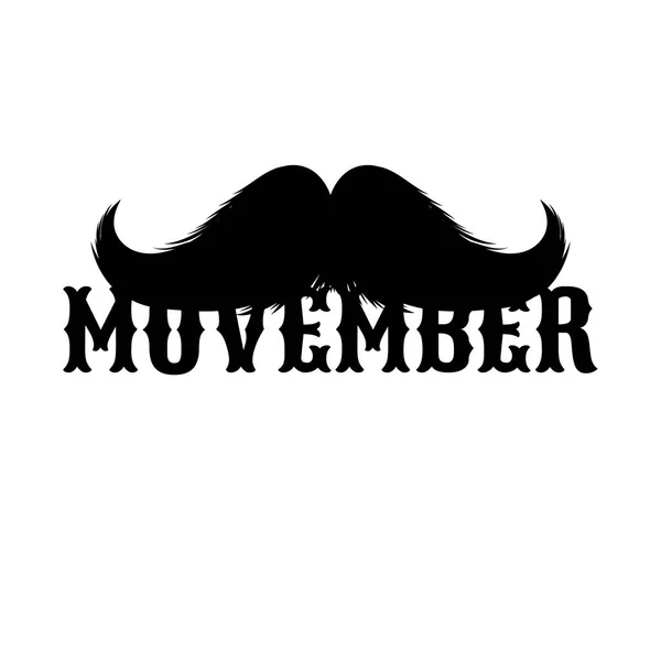 Kníry Clipart Černá Silueta Izolované Ručně Kreslené Nápisy Slovo Movember — Stockový vektor