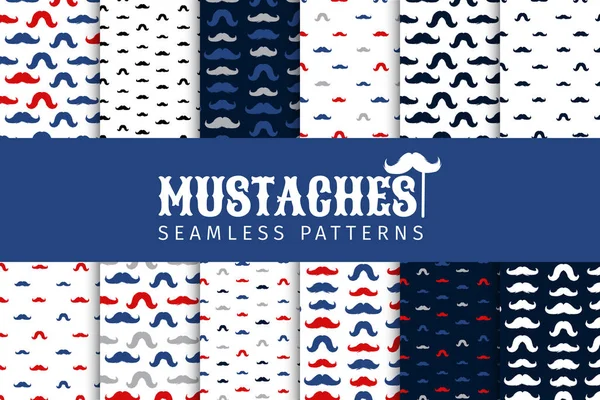 Mustaches Seamless Patterns Collection November Holiday Wrapping Mustache Silhouettes Fabric — Stock Vector