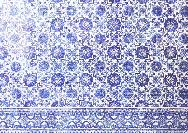 Mosaicos Portugal Azulejo Clásico Tradicional Azul Pared Con Dibujos Baldosas — Foto de Stock