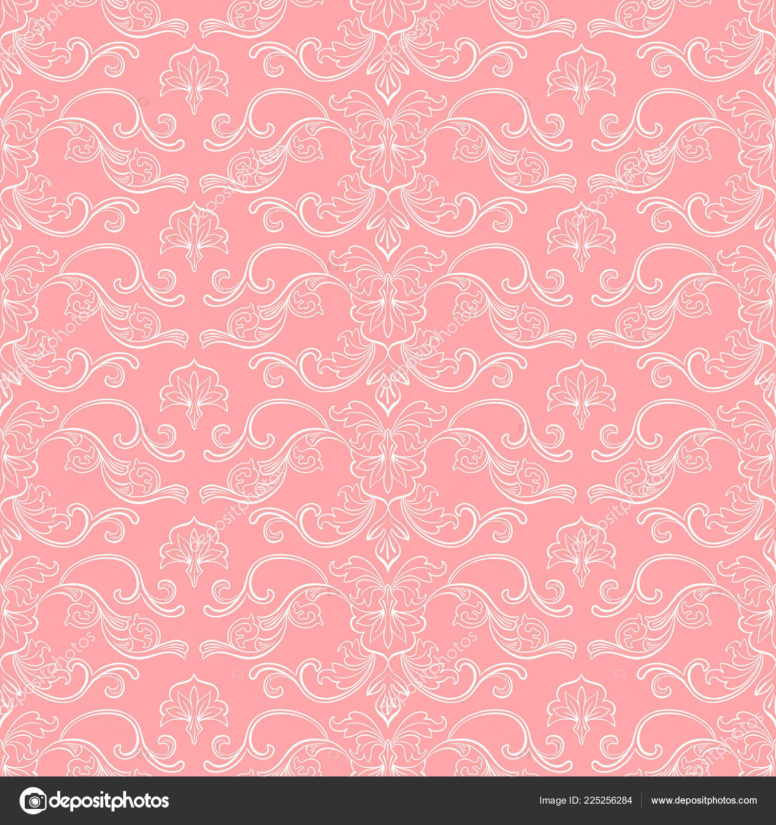 Floral Wallpaper Pink Cream Peach Green Victorian Style Vintage