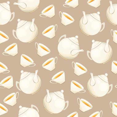 Çay ya da kahve düz stil porselen çaydanlık ve çay Kupası ile Seamless modeli. Kumaş Tekstil, Masa örtüsü ve kağıt hediye paketleri ve Scrapbooking yazdırmak için hazır