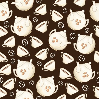 Çay ya da kahve düz stil porselen çaydanlık ve çay Kupası ile Seamless modeli. Kumaş Tekstil, Masa örtüsü ve kağıt hediye paketleri ve Scrapbooking yazdırmak için hazır