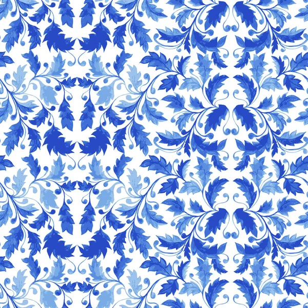 Traditionella Blå Portugal Azulejo Prydnad Vektor Sömlösa Mönster Med Blad — Stock vektor
