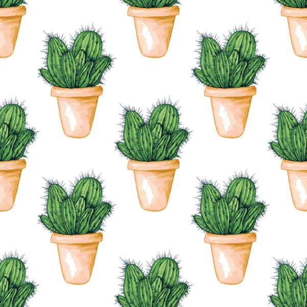 メキシコ サボテン シームレス パターン 緑の色 棘やいばらの花 サグアロ インドのイチジクやマミラリアのような食用食用サボテン 壁紙やファブリック テキスタイル印刷デザインをラテン語のテーマ — ストックベクタ