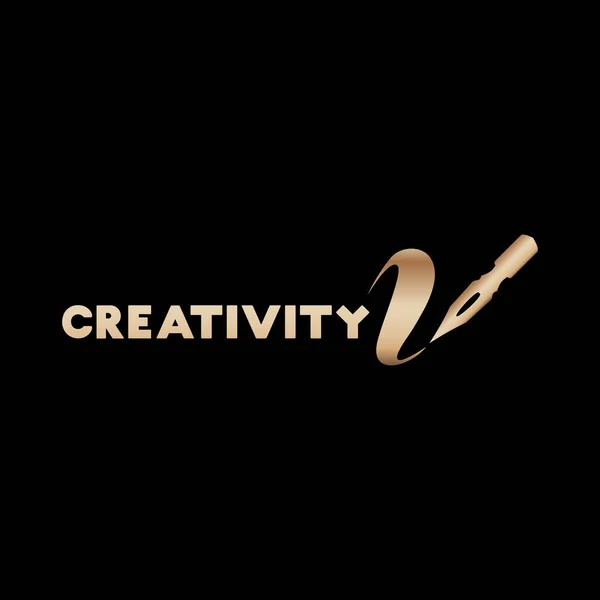 Diseño Del Logotipo Letras Doradas Art Creativity Con Silueta Pluma — Vector de stock