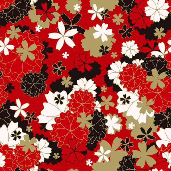 Clásico Japonés Sakura Vector Seamless Patternfloral Rojo Blanco Negro Beige — Archivo Imágenes Vectoriales