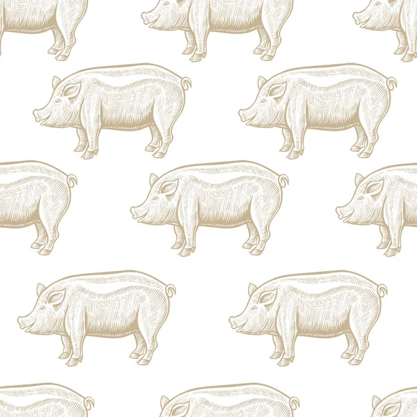 Symbol 2018 Year Chinese Calendar Pig Engraving Seamless Pattern Piggy — Stock Vector