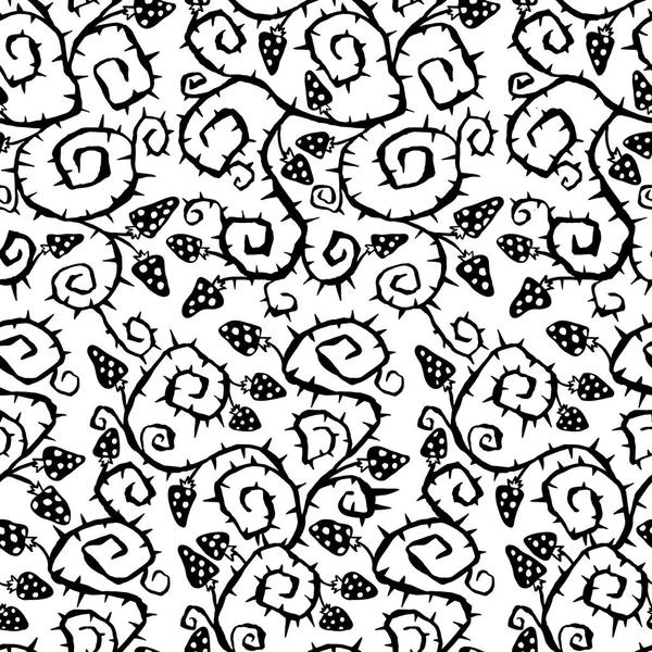 Monochrome Halloween Black White Vector Seamless Pattern Barbed Spike Plant - Stok Vektor