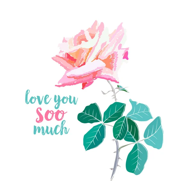 Pink Rose Watercolor Illustration Love You Soo Much Calligraphy Pink — Stock Vector