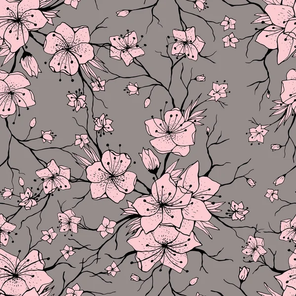 Sakura Ramas Patrón Sin Costuras Textura Abstracta Cereza Japonesa Ramitas — Archivo Imágenes Vectoriales