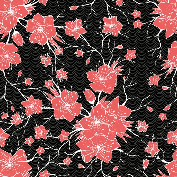 Sakura Ramas Patrón Sin Costuras Textura Abstracta Cereza Japonesa Ramitas — Archivo Imágenes Vectoriales