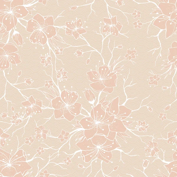 Japán Sakura Virágzó Virágok Klasszikus Seamless Pattern Hagyományos Kimonó Szövet — Stock Vector