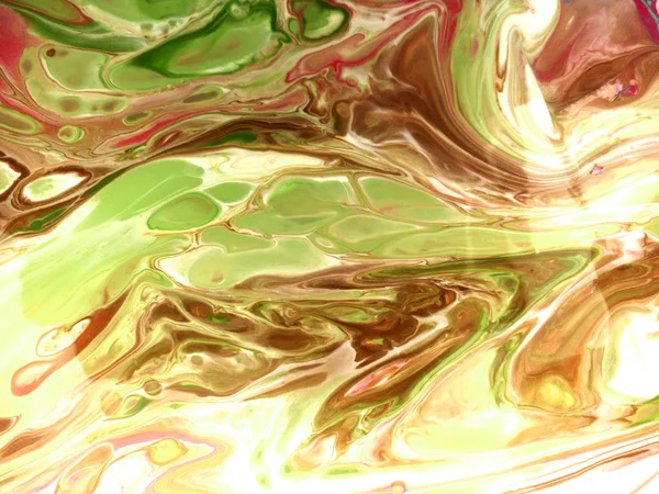 Liquid marbling paint texture. Grunge acrylic stains. Fluid art. Yellow, brown, green paint mix brushstrokes and streaks. Marble background. Gouache diffusion banner abstract design. Color raster