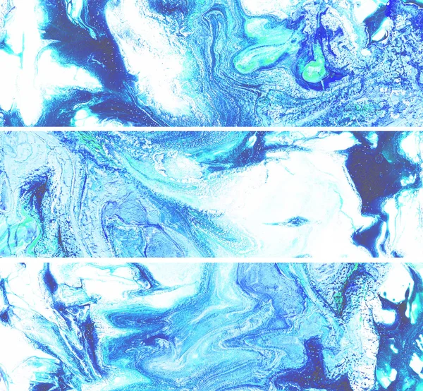 液体霜降りブルーは 水平方向のテクスチャをペイントします グランジ アクリル液の汚れ 青色の塗料ミックス筆や縞 大理石の背景 ガッシュ拡散バナー抽象的なデザイン カラー ラスター — ストック写真