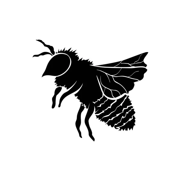 Pevná Černá Ikona Honey Bee Bílém Vektorové Ilustrace — Stockový vektor