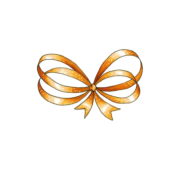 Golden Ribbon arco mão desenhada ilustração cor — Fotografia de Stock