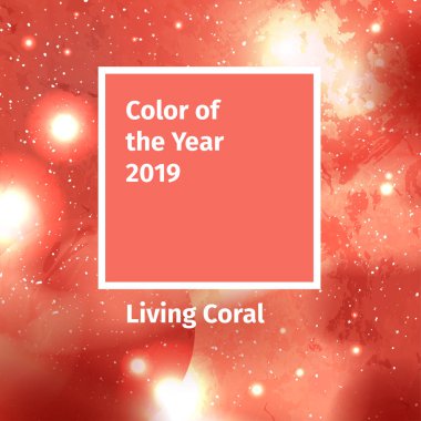 Yılın rengi 2019. Renk eğilim paleti. Galaksi alanı ile Swatch Living Coral renk arka plan