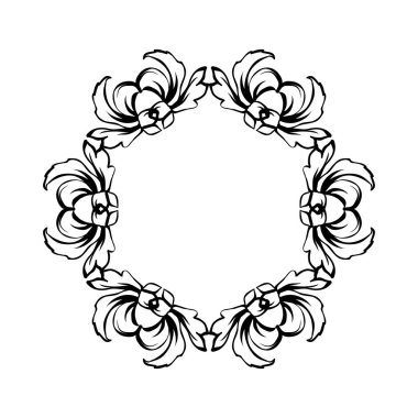 Çiçek Vintage vektör daire çerçeve, beyaz izole