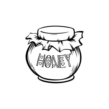 Bal anahat veya kazınmış lazer kesme vektör simgesi ile cam kavanoz. Superfood organik ürün