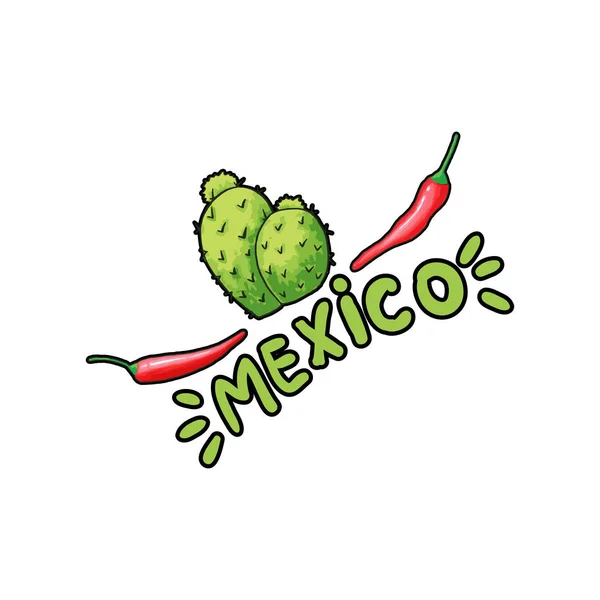 México Letras com letras verdes e pimenta vermelha. Design de logotipo isolado —  Vetores de Stock