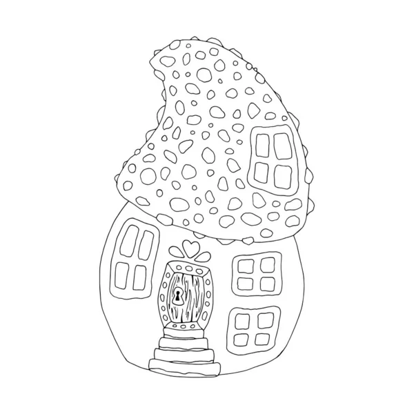 Mushroom house hand drawn outline illustration — Stock Vector