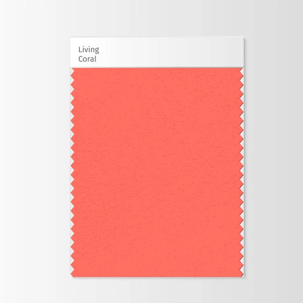 Muestra de tela, plantilla de muestra textil para tablero de humor de diseño de interiores con Living Coral 2019 Color del año. Paleta de colores de moda, pieza roja de tela . — Vector de stock