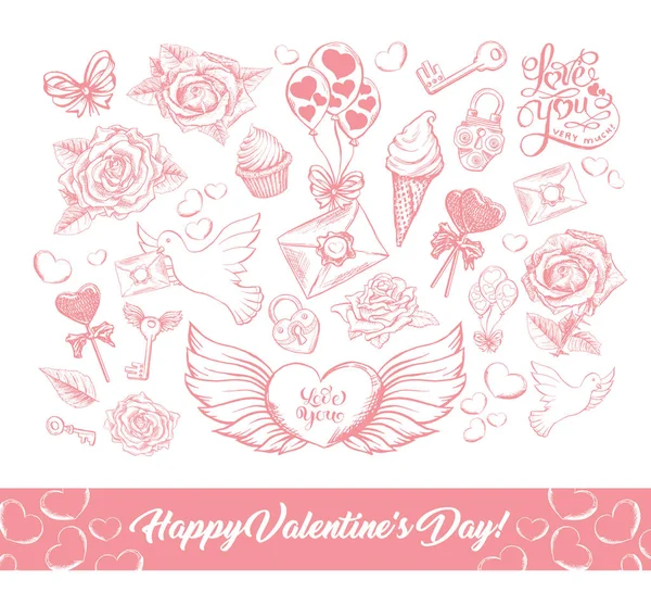 Happy Valentines Day sketch illustrations — Stock Vector