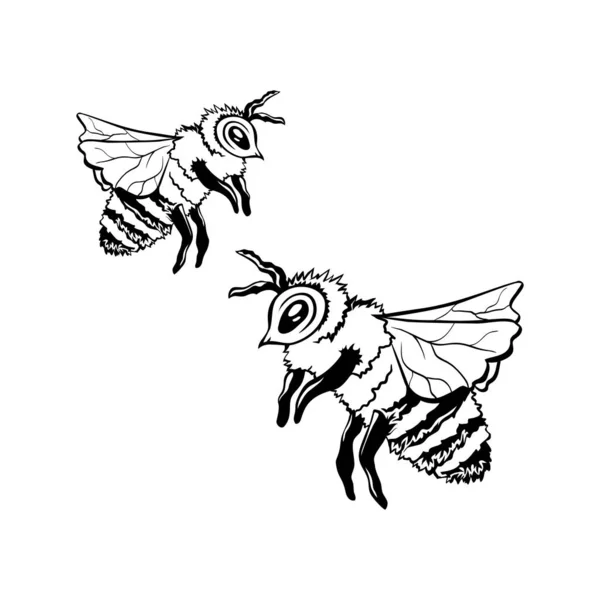 Esbozo de Vector Negro de Dos Abejas Miel — Vector de stock