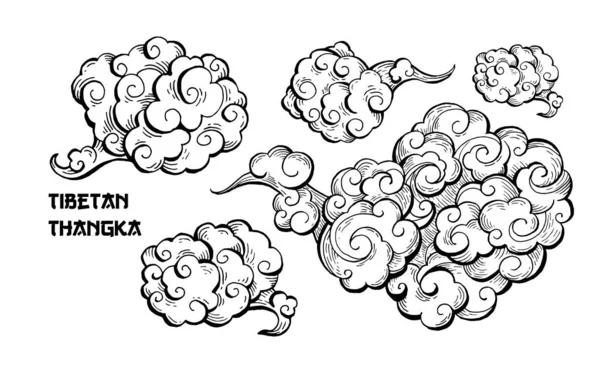 Chińskie chmury i wiatr wieje zestaw, na białym tle ilustracji — Wektor stockowy