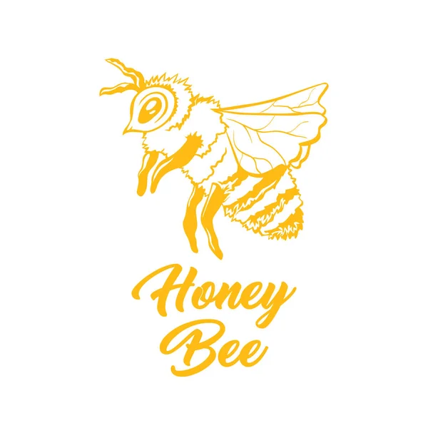 Yellow Vector Outline Sketch Of Honey Bee — Stock Vector