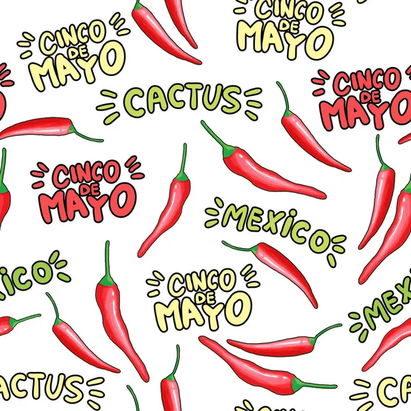 Red chili pimenta desenho animado sem costura padrão — Vetor de Stock