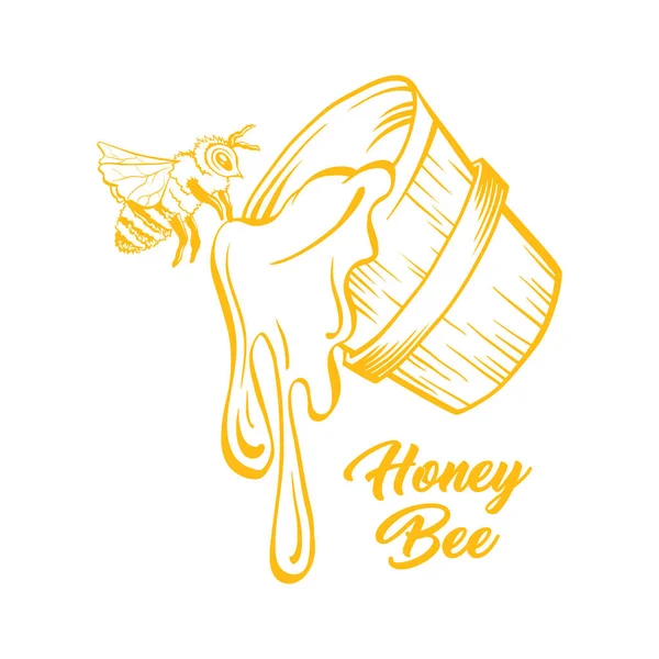 Эскиз векторного желтого цвета с медом и пчелой — стоковый вектор