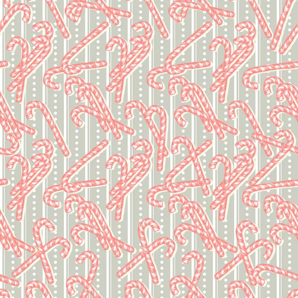 Xmas Sweets Seamless Pattern with Candy Cane Stick for Gift Wrapping Papers. — Stock Vector