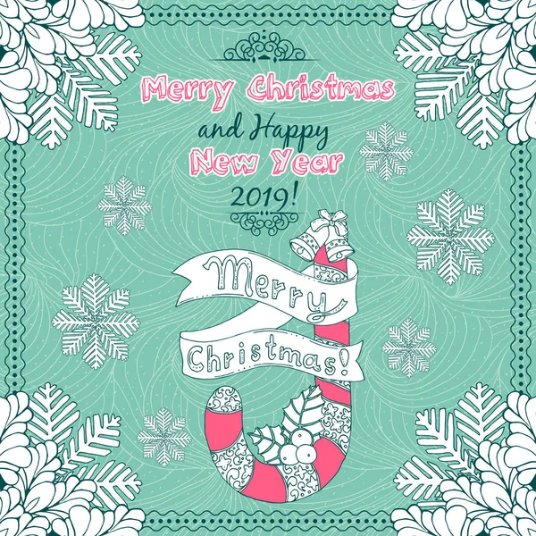 Griffes dessinées à la main avec Joyeux Noël et Bonne Année 2019 Lettrage . — Image vectorielle