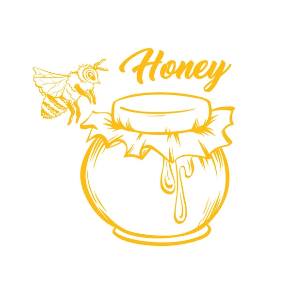 蜂蜜と蜂の黄色のベクトル輪郭スケッチ — ストックベクタ