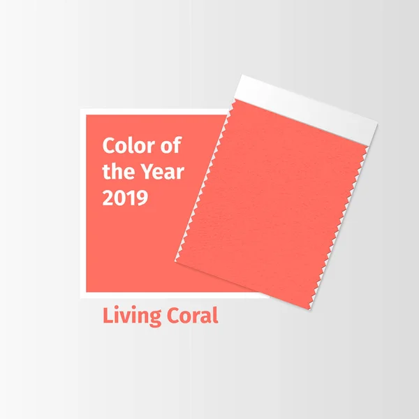 Échantillons de tissus, gabarit swatch textile pour panneau d'ambiance design d'intérieur avec Living Coral 2019 Couleur de l'année. Palette de couleurs tendance avec morceau de tissu rouge . — Image vectorielle