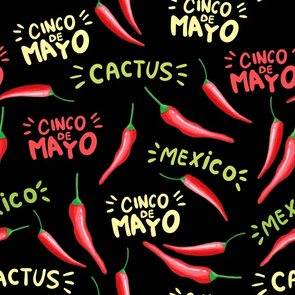 Red chili pimenta desenho animado sem costura padrão —  Vetores de Stock