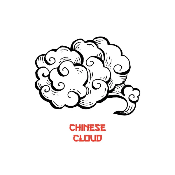 Nubes chinas y soplos de viento ilustración aislada — Vector de stock