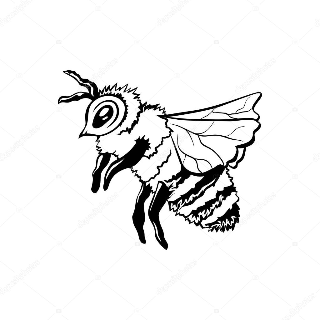 Black Vector Outline Sketch Of Honey Bee