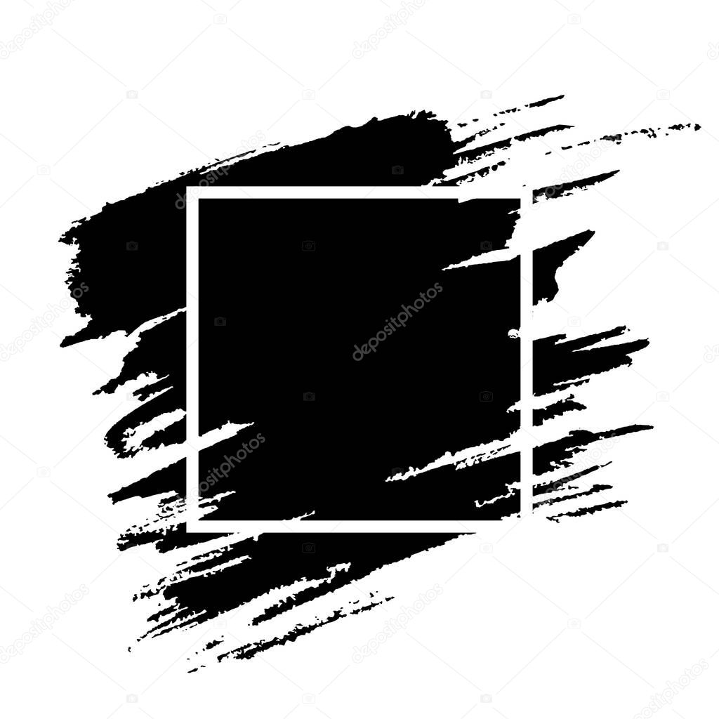 Black paint brushstroke with frame grunge texture