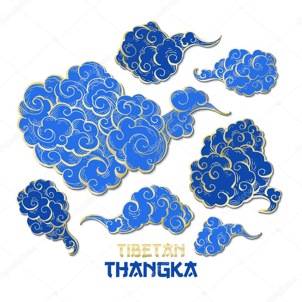 Chinese Golden and Blue Vector Clouds Collection