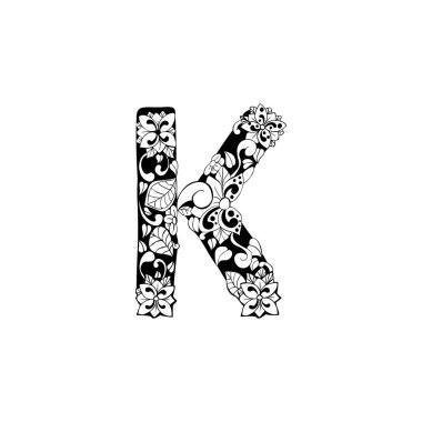 Lazer kesim veya boyama kitap tasarımı için Çiçek mektubu. Vektör anahattı