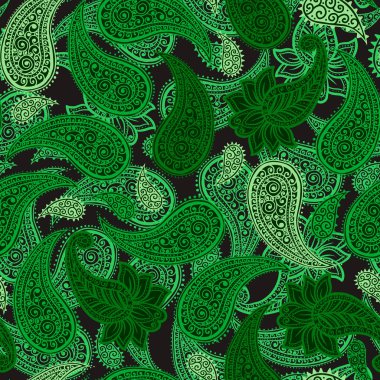 Sihirli Creen Paisleys Dikişsiz Desen duvar kağıdı tasarımı için yeşillik renkleri ile