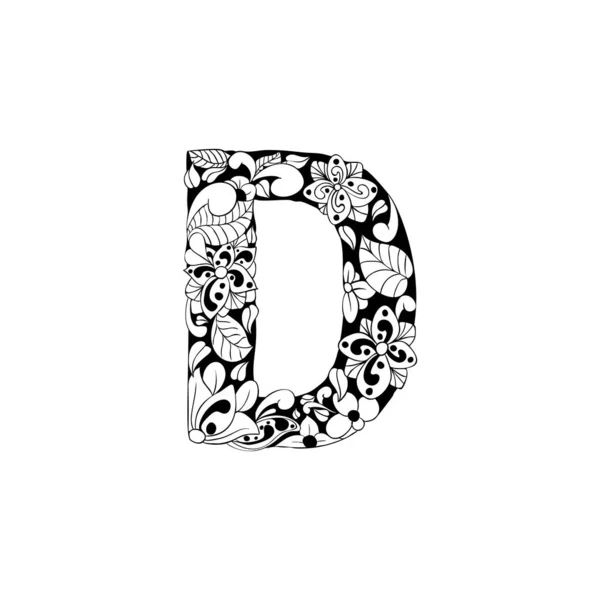 Floral letter for laser cutting or coloring book design. Vector outline — Stock Vector