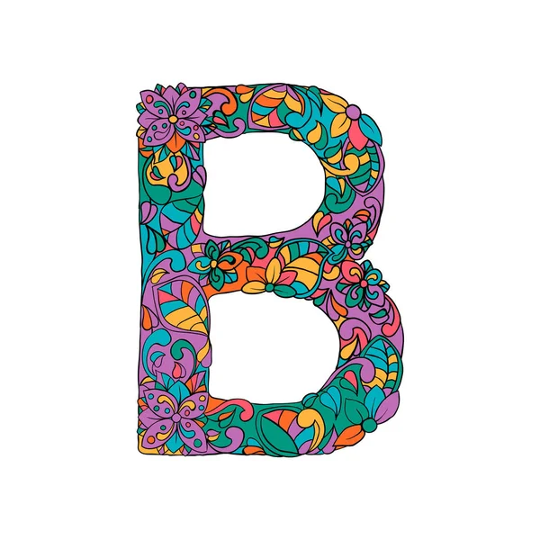 Çiçek B harfi anahat vektör illüstrasyon — Stok Vektör