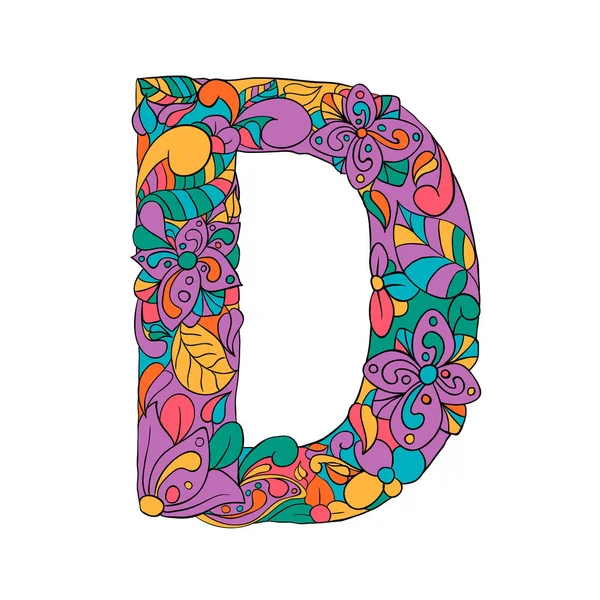 Desenho floral da letra D ilustração vetorial — Vetor de Stock