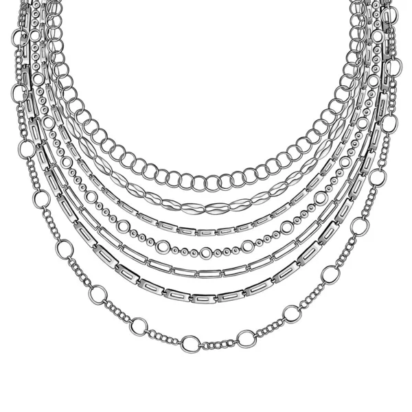 Dentelle de cou de chaîne contour noir. Vecteur isolé sur fond blanc avec collier de chaînes . — Image vectorielle