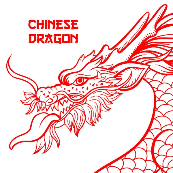 Dragón chino dibujado a mano dibujo de contorno — Archivo Imágenes Vectoriales