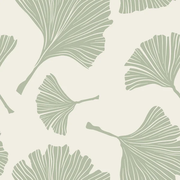 Ginkgo biloba roślin, linia sztuki Pale Sage kolorowe liście na tle Ivory. Wzór monochromatyczny zdrowia. Medycyna ajurwedyjska motywy. — Wektor stockowy
