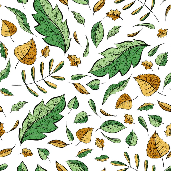 Manuelt tegnet mønster for høstblad – stockvektor